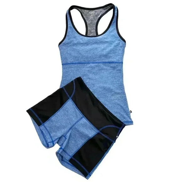 La Vie en Rose Workout Tank Top Shorts 2PC Gym Set Activewear Blue Black XS/S - Picture 2 of 15